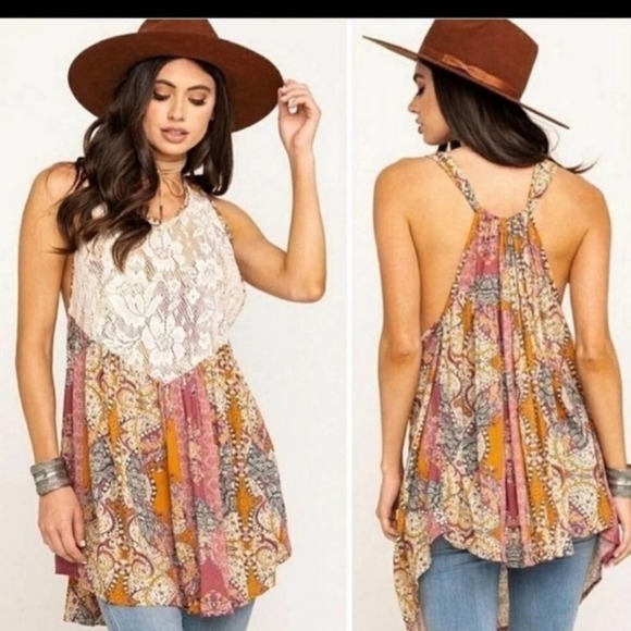 Free People Lace Floral Trapeze Tunic - Picture 1 of 9